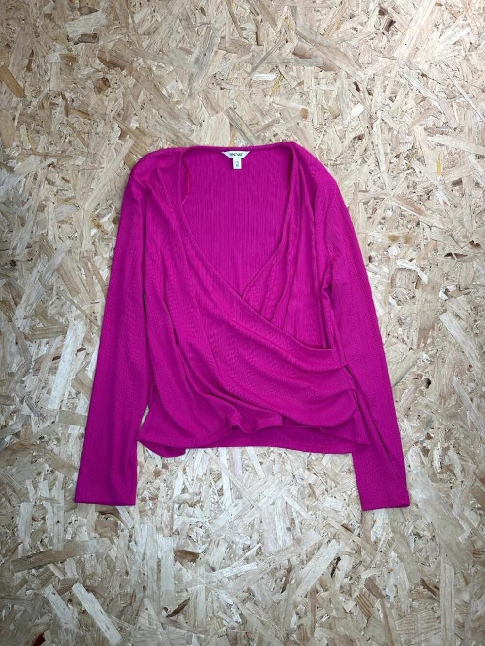 Nine West Wrap Top Womens XXL Pink Ribbed Knit Long Sleeve V-Neck Blouse